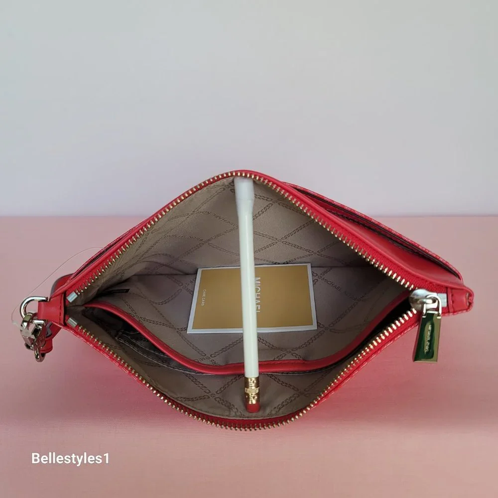 MICHAEL KORS Signature Logo Jet Set Large Top Zip Pouch/Wristlet- Geranium ⭐ - Picture 13 of 16